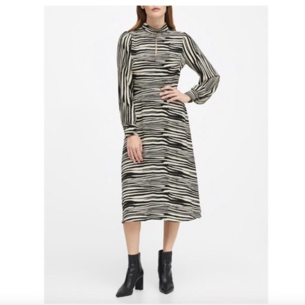 Banana Republic Animal Zebra Print Midi Dress, NWT